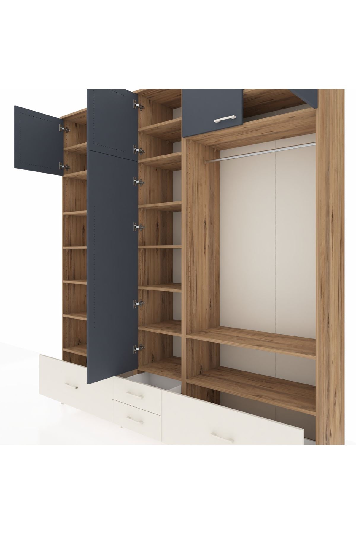 Hyperion Dolap 18 Raflı 4 Çekmeceli Tek Askılı 220x44x243 Çam-Antrasit/Aytaşı