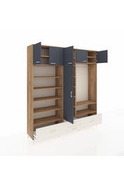 Hyperion Dolap 18 Raflı 4 Çekmeceli Tek Askılı 220x44x243 Çam-Antrasit/Aytaşı