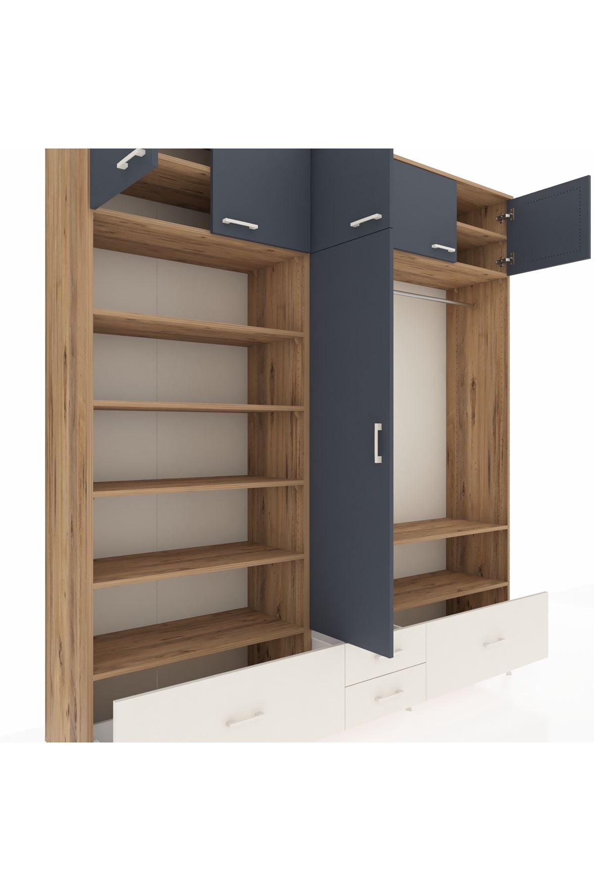 Hyperion Dolap 18 Raflı 4 Çekmeceli Tek Askılı 220x44x243 Çam-Antrasit/Aytaşı