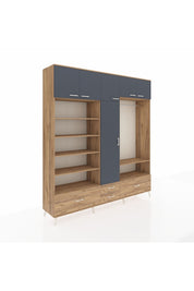 Hyperion Dolap 18 Raflı 4 Çekmeceli Tek Askılı 220x44x243 Çam-Antrasit/Çam