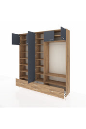 Hyperion Dolap 18 Raflı 4 Çekmeceli Tek Askılı 220x44x243 Çam-Antrasit/Çam