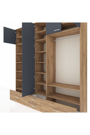 Hyperion Dolap 18 Raflı 4 Çekmeceli Tek Askılı 220x44x243 Çam-Antrasit/Çam