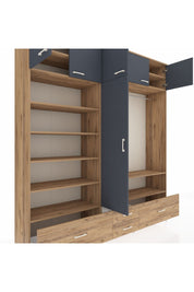 Hyperion Dolap 18 Raflı 4 Çekmeceli Tek Askılı 220x44x243 Çam-Antrasit/Çam