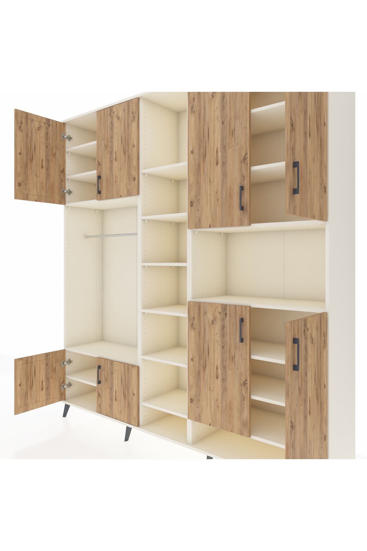 Hyperion Dolap 18 Raflı 8 Kapaklı Tek Askılı 220x44x243 Aytaşı-Çam/Aytaşı