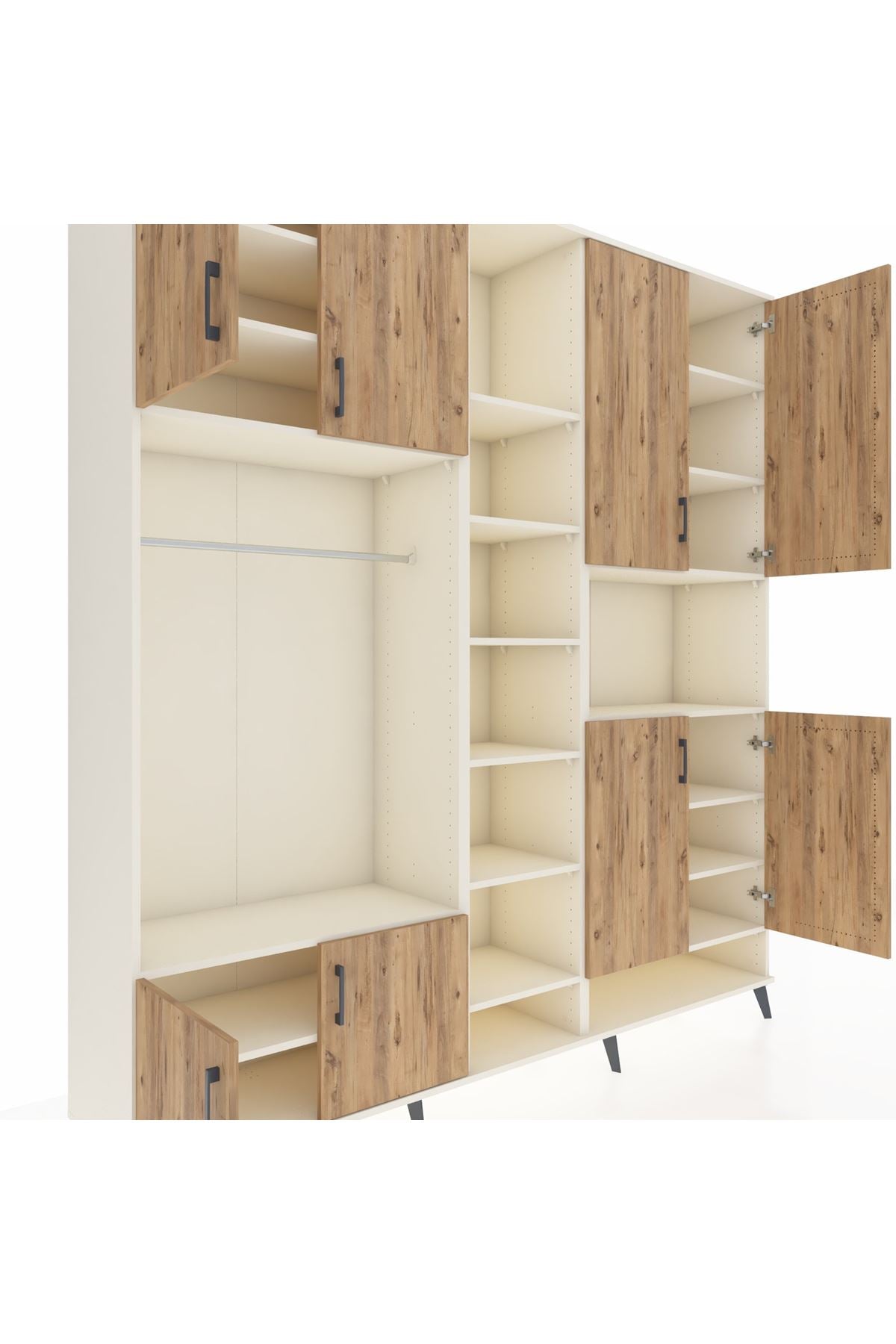 Hyperion Dolap 18 Raflı 8 Kapaklı Tek Askılı 220x44x243 Aytaşı-Çam/Aytaşı