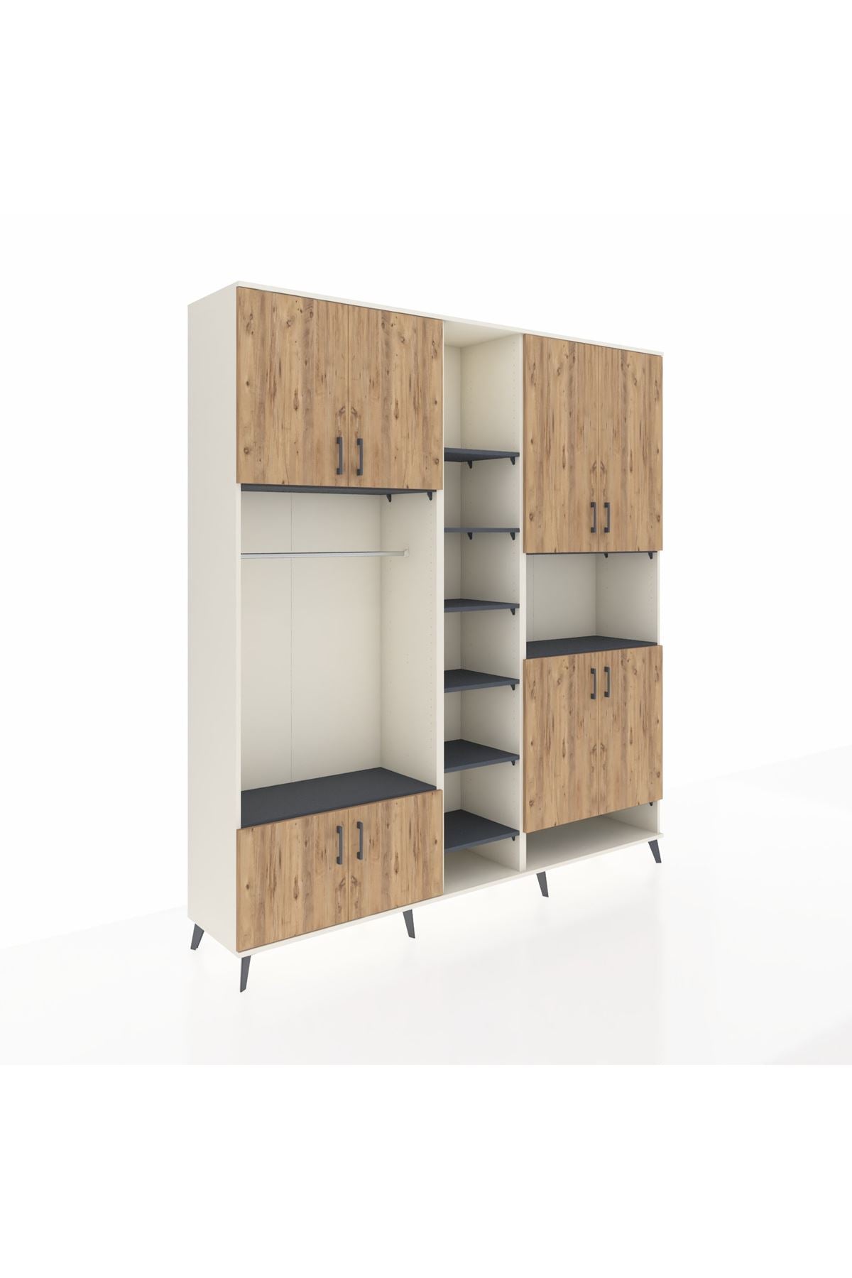 Hyperion Dolap 18 Raflı 8 Kapaklı Tek Askılı 220x44x243 Aytaşı-Çam/Antrasit