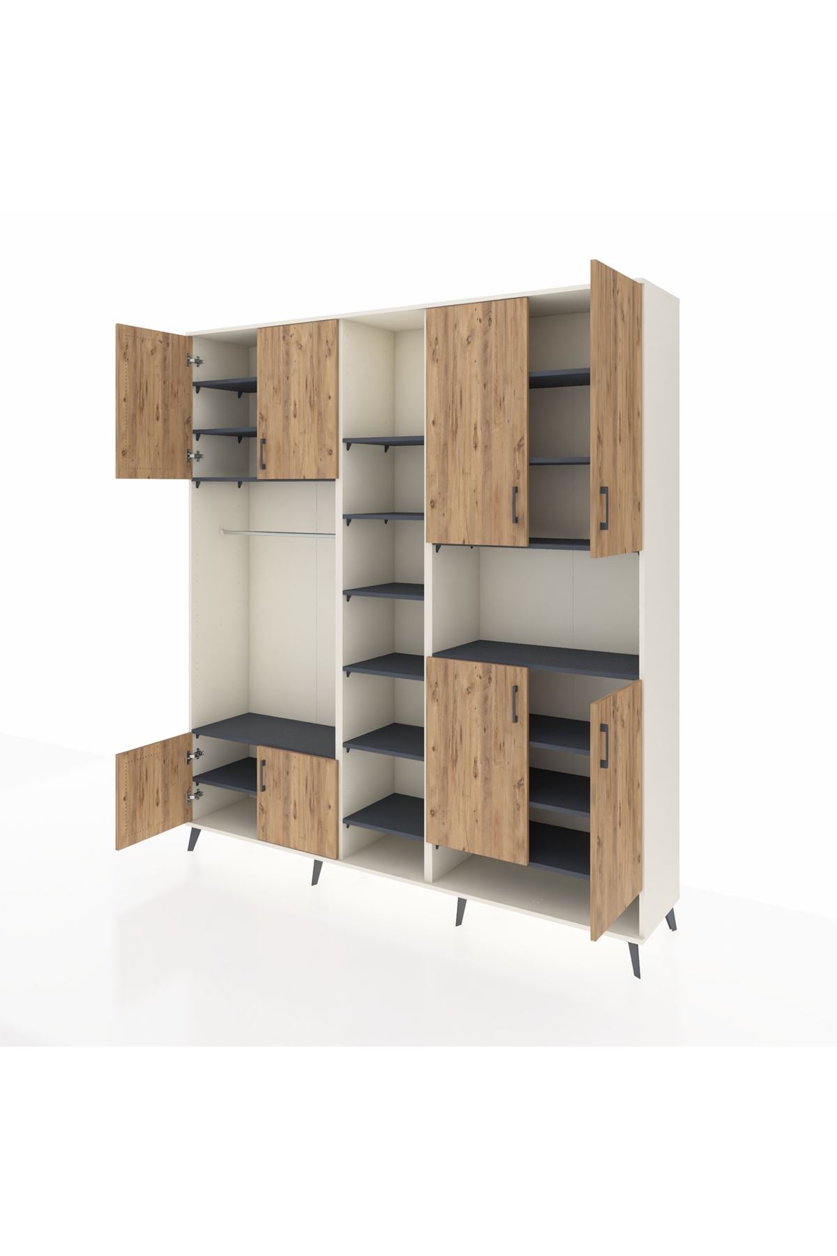 Hyperion Dolap 18 Raflı 8 Kapaklı Tek Askılı 220x44x243 Aytaşı-Çam/Antrasit