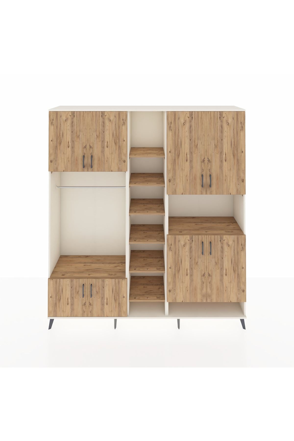 Hyperion Dolap 18 Raflı 8 Kapaklı Tek Askılı 220x44x243 Aytaşı-Çam/Çam