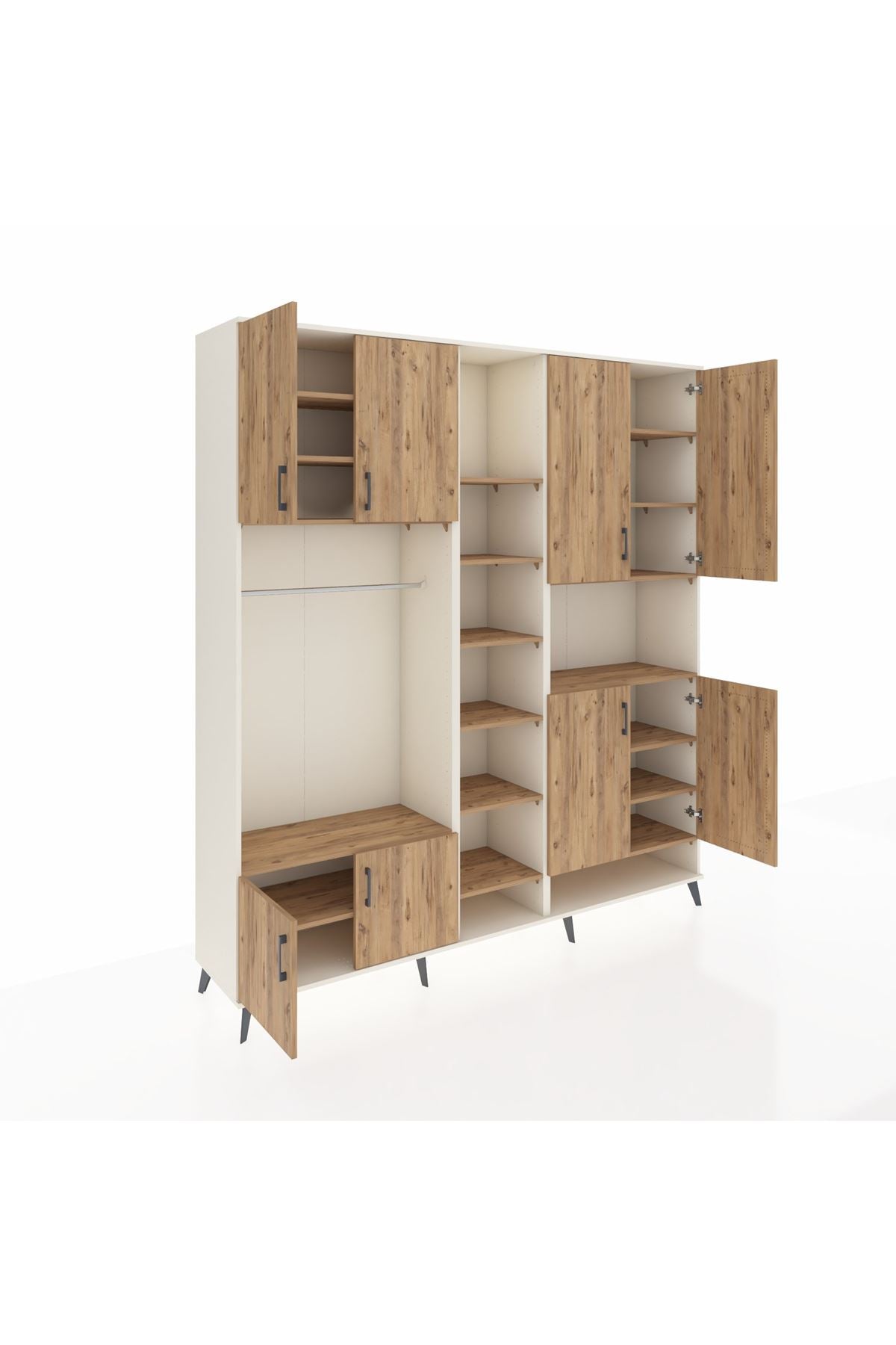 Hyperion Dolap 18 Raflı 8 Kapaklı Tek Askılı 220x44x243 Aytaşı-Çam/Çam