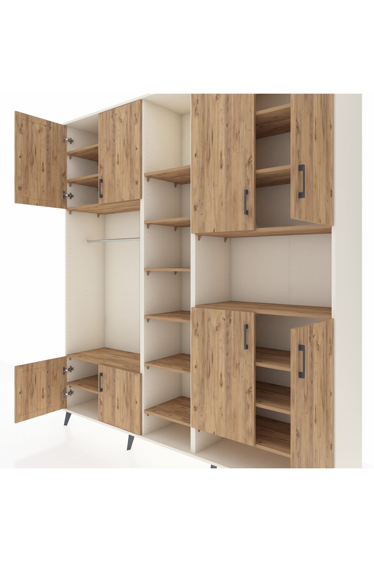 Hyperion Dolap 18 Raflı 8 Kapaklı Tek Askılı 220x44x243 Aytaşı-Çam/Çam