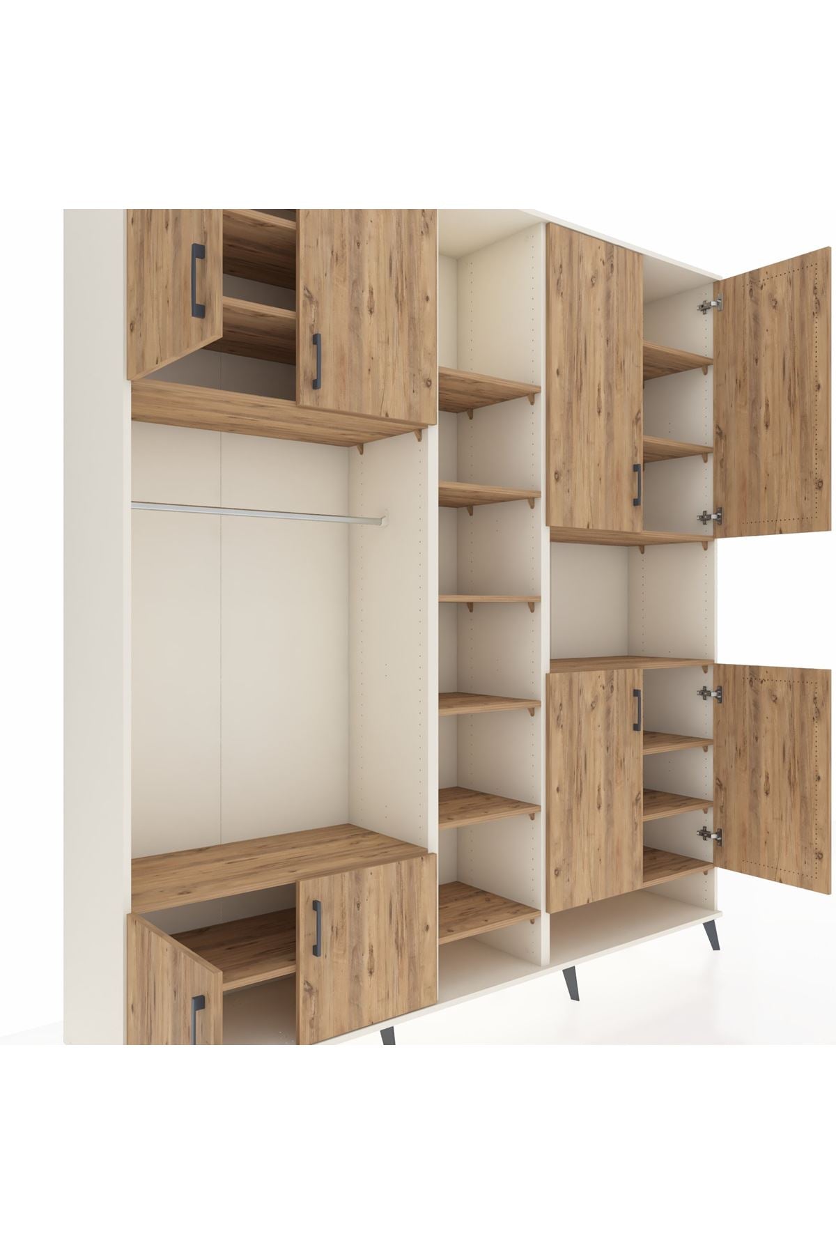 Hyperion Dolap 18 Raflı 8 Kapaklı Tek Askılı 220x44x243 Aytaşı-Çam/Çam