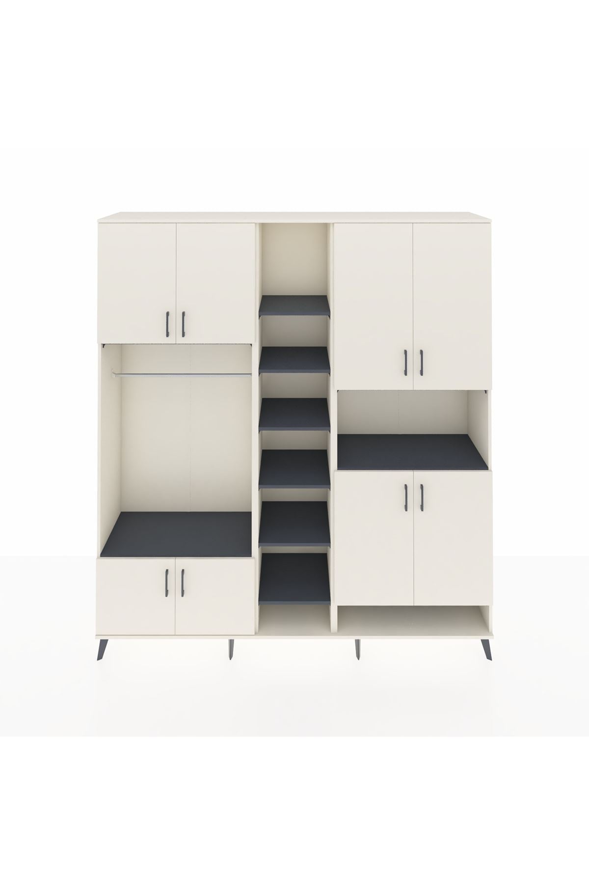 Hyperion Dolap 18 Raflı 8 Kapaklı Tek Askılı 220x44x243 Aytaşı-Aytaşı/Antrasit