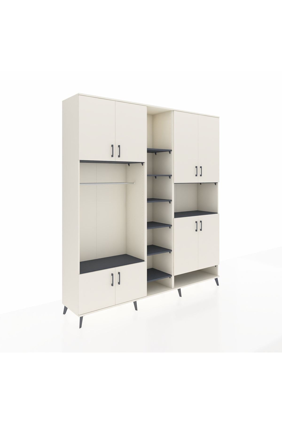 Hyperion Dolap 18 Raflı 8 Kapaklı Tek Askılı 220x44x243 Aytaşı-Aytaşı/Antrasit