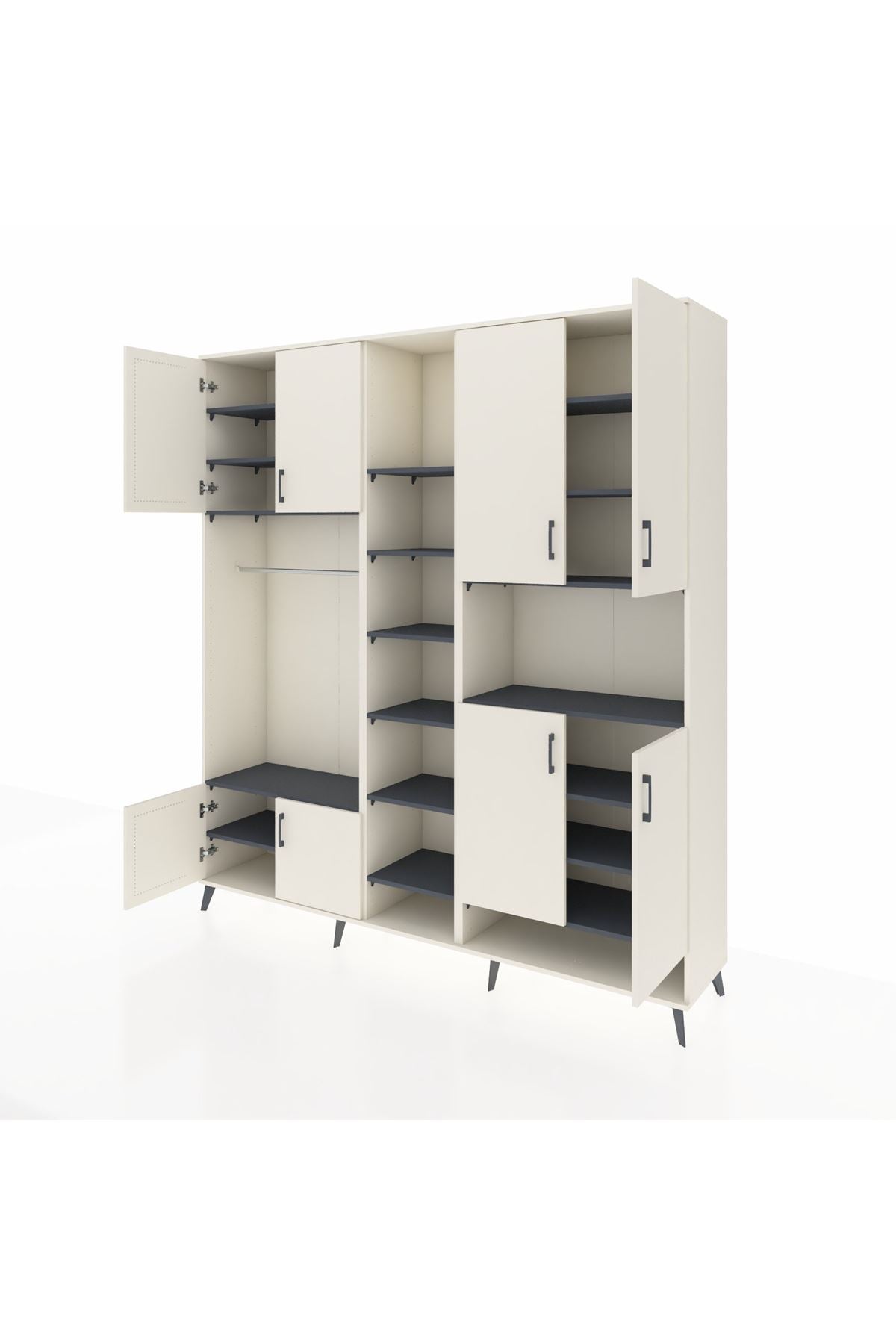 Hyperion Dolap 18 Raflı 8 Kapaklı Tek Askılı 220x44x243 Aytaşı-Aytaşı/Antrasit