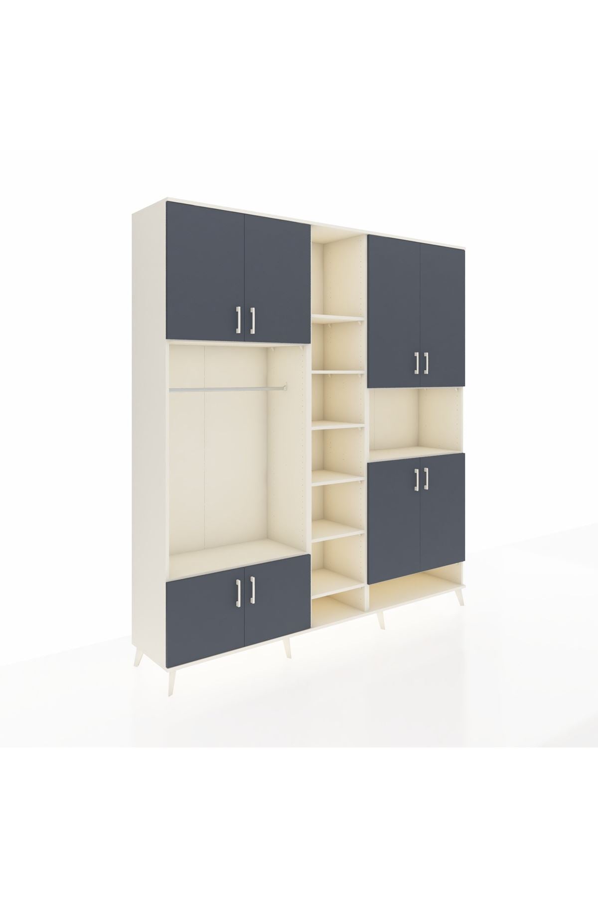 Hyperion Dolap 18 Raflı 8 Kapaklı Tek Askılı 220x44x243 Aytaşı-Antrasit/Aytaşı