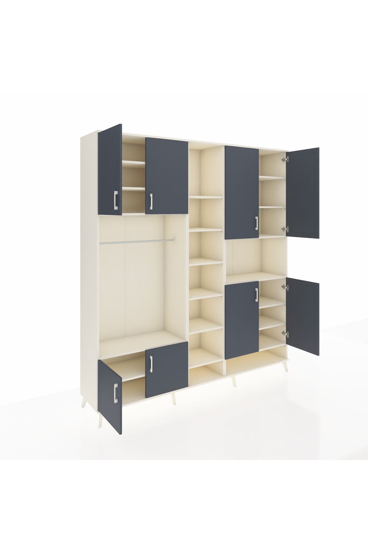 Hyperion Dolap 18 Raflı 8 Kapaklı Tek Askılı 220x44x243 Aytaşı-Antrasit/Aytaşı