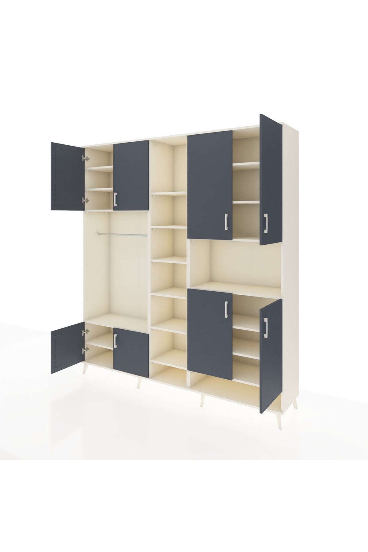 Hyperion Dolap 18 Raflı 8 Kapaklı Tek Askılı 220x44x243 Aytaşı-Antrasit/Aytaşı