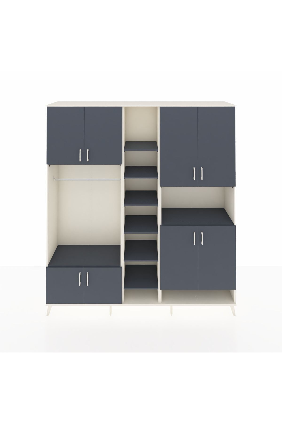 Hyperion Dolap 18 Raflı 8 Kapaklı Tek Askılı 220x44x243 Aytaşı-Antrasit/Antrasit