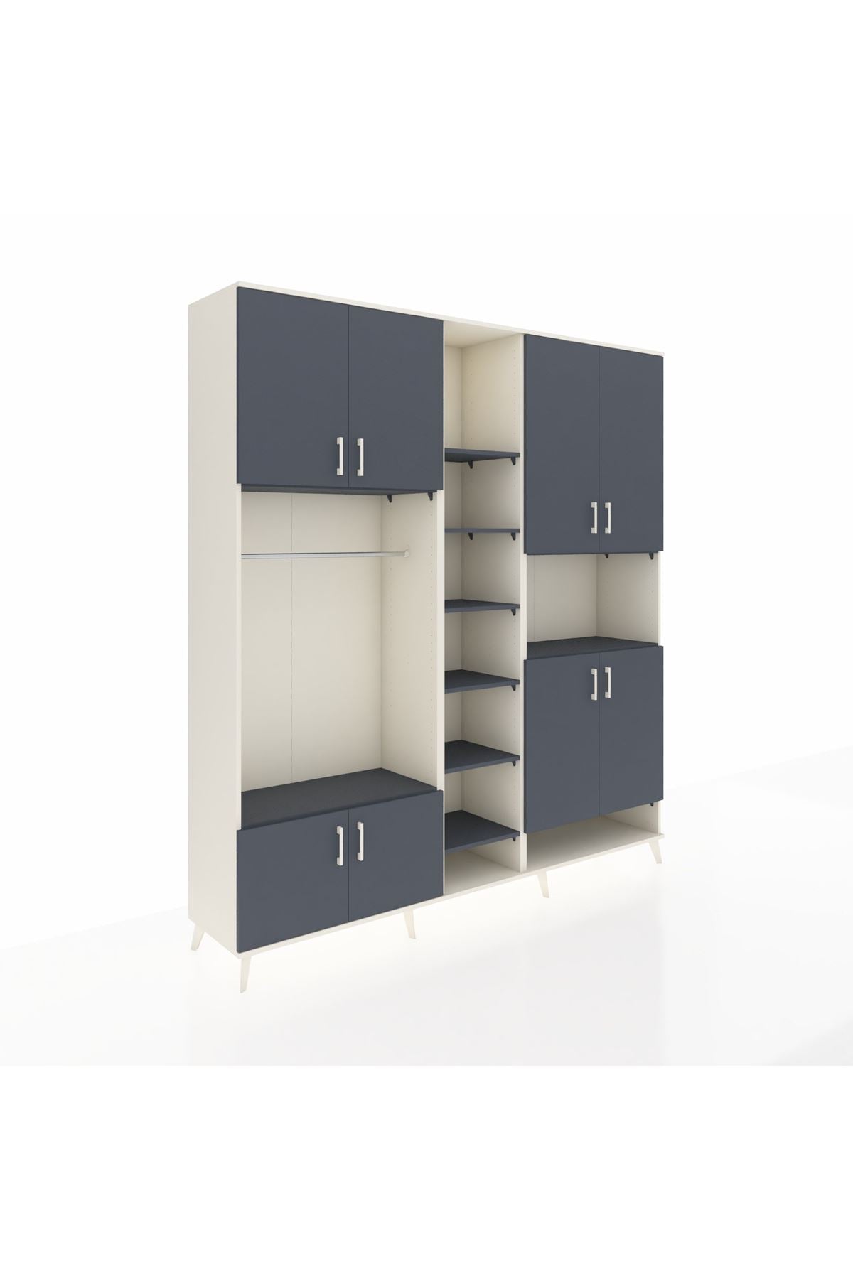 Hyperion Dolap 18 Raflı 8 Kapaklı Tek Askılı 220x44x243 Aytaşı-Antrasit/Antrasit