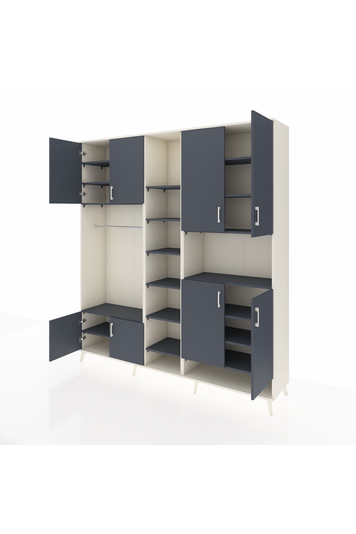 Hyperion Dolap 18 Raflı 8 Kapaklı Tek Askılı 220x44x243 Aytaşı-Antrasit/Antrasit