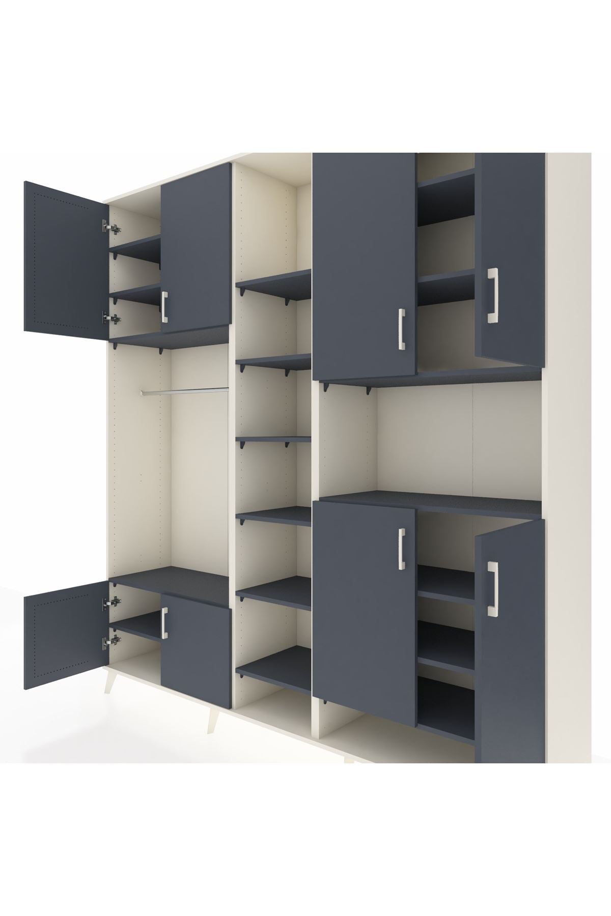 Hyperion Dolap 18 Raflı 8 Kapaklı Tek Askılı 220x44x243 Aytaşı-Antrasit/Antrasit