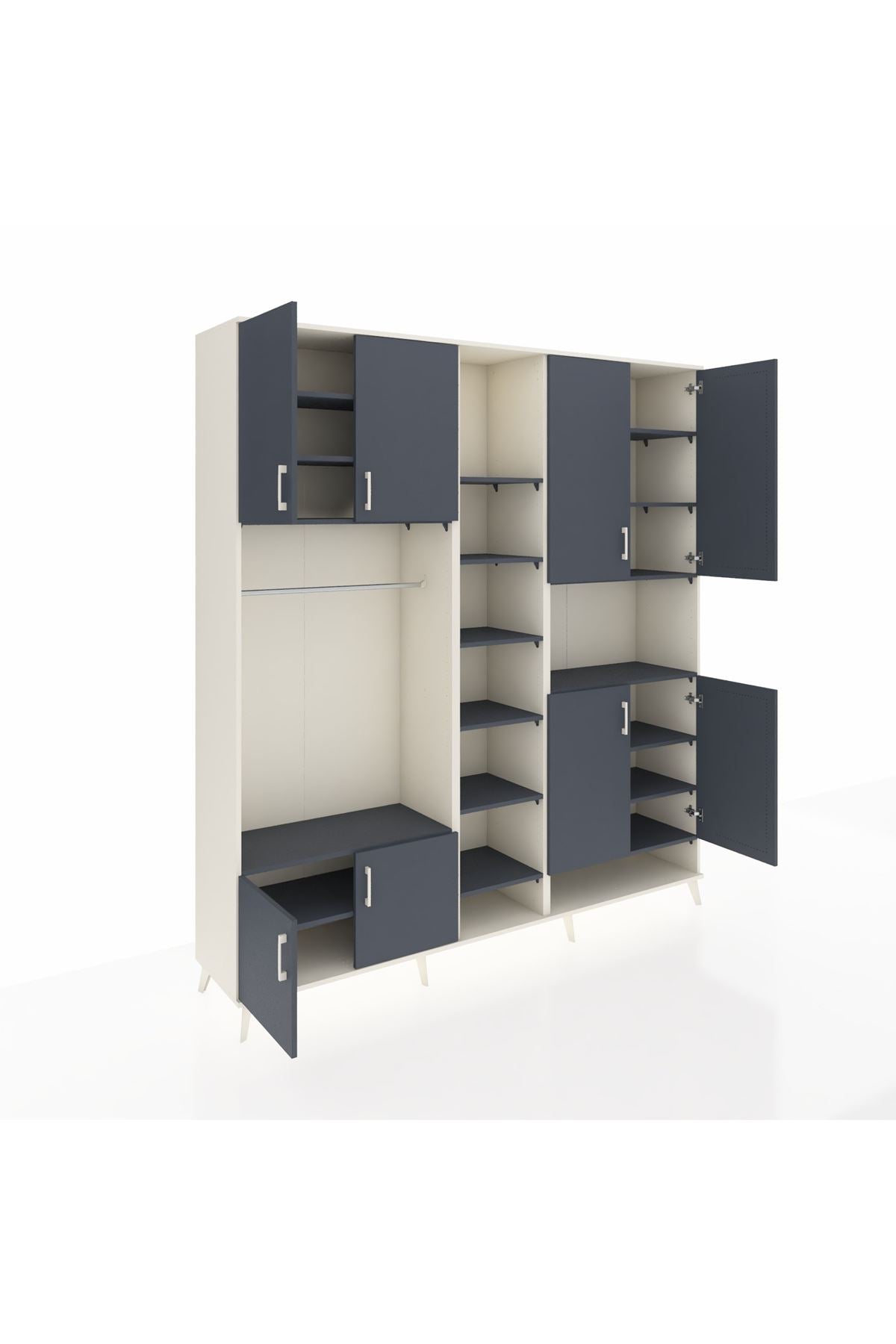 Hyperion Dolap 18 Raflı 8 Kapaklı Tek Askılı 220x44x243 Aytaşı-Antrasit/Antrasit