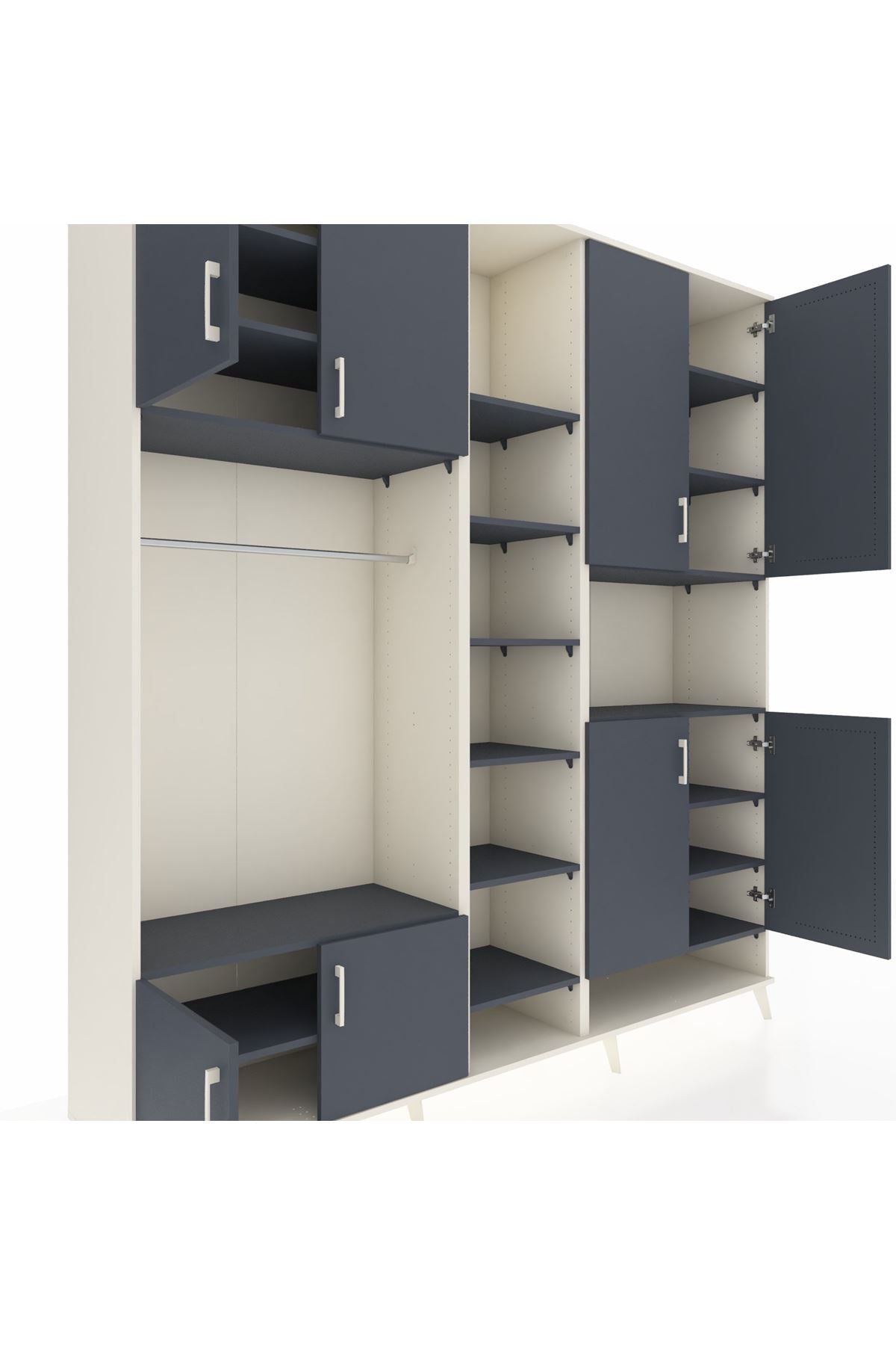 Hyperion Dolap 18 Raflı 8 Kapaklı Tek Askılı 220x44x243 Aytaşı-Antrasit/Antrasit