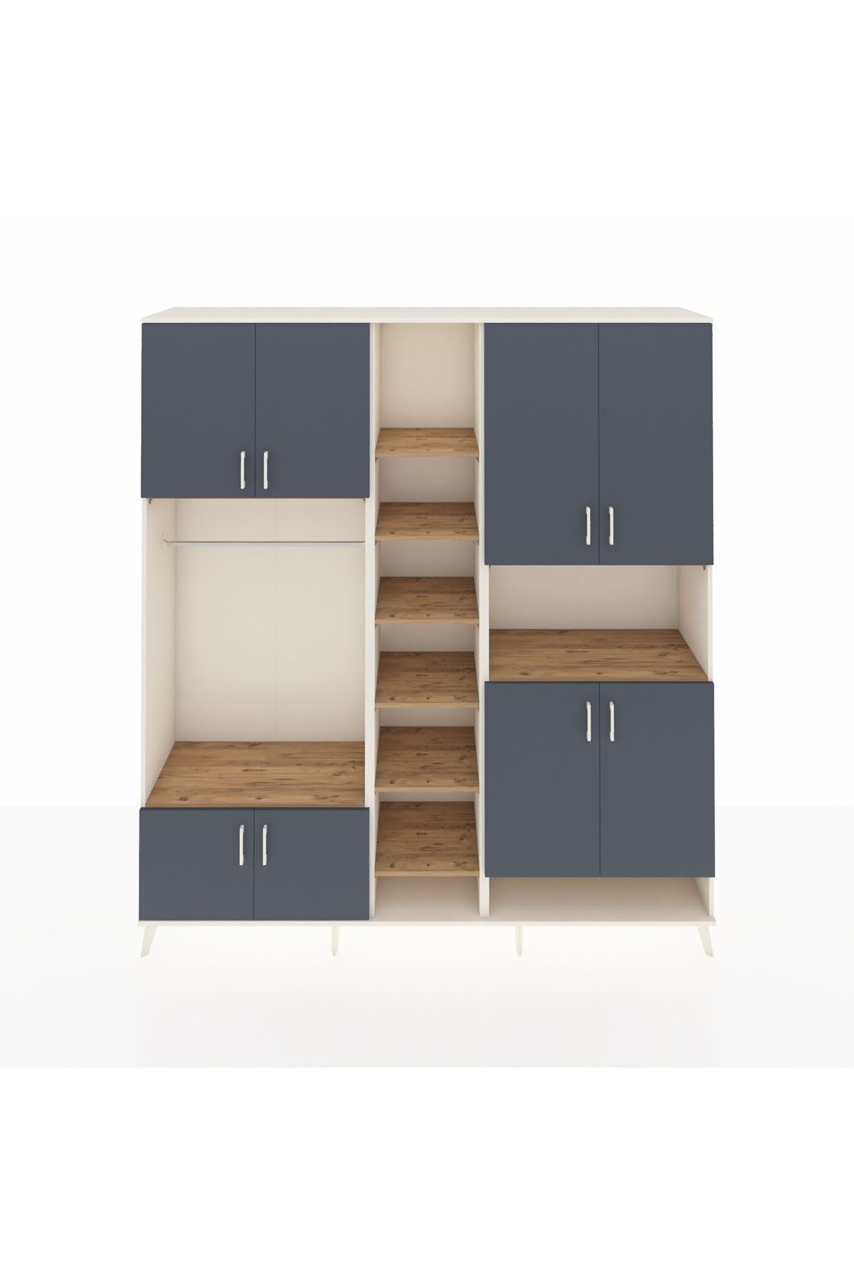 Hyperion Dolap 18 Raflı 8 Kapaklı Tek Askılı 220x44x243 Aytaşı-Antrasit/Çam