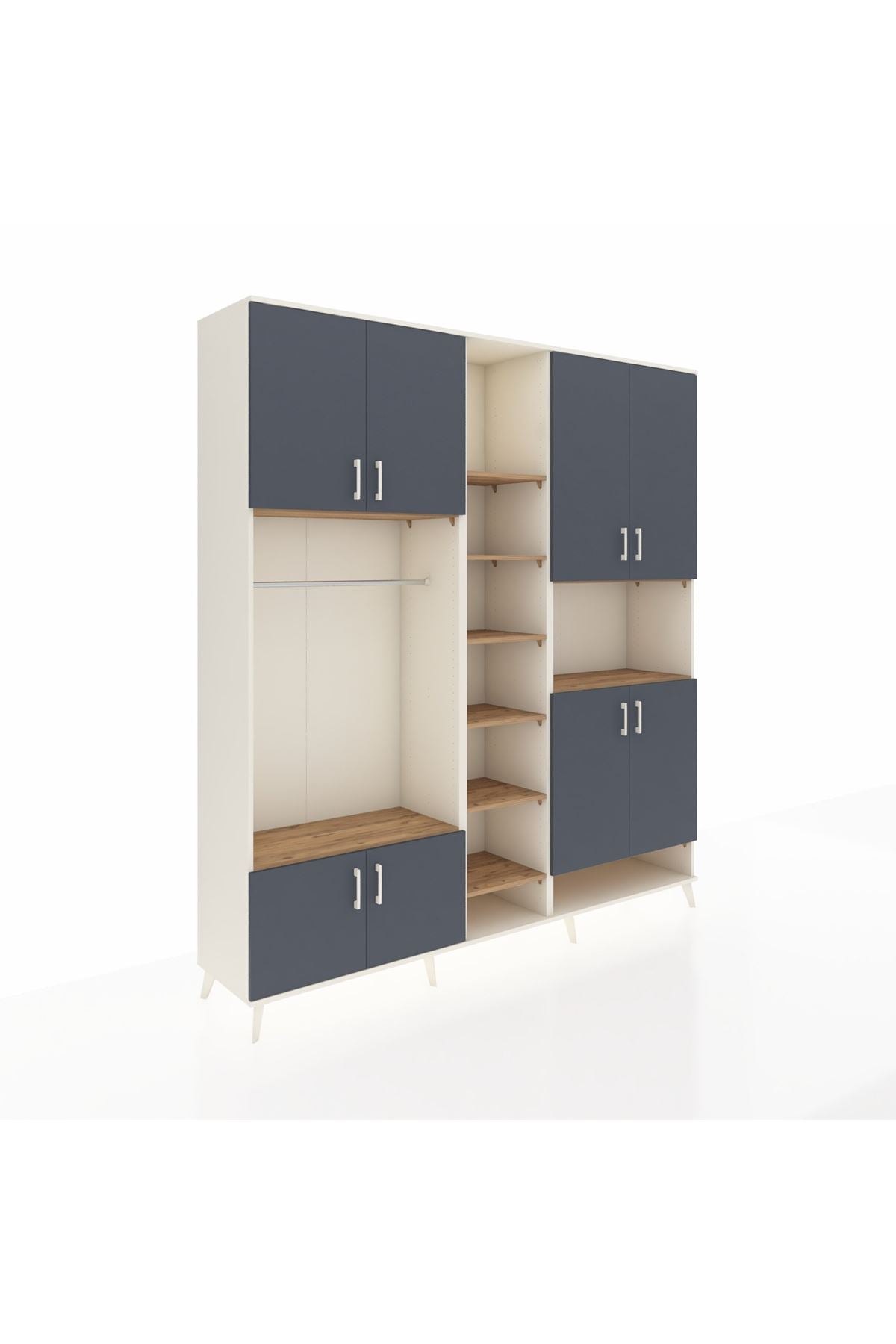 Hyperion Dolap 18 Raflı 8 Kapaklı Tek Askılı 220x44x243 Aytaşı-Antrasit/Çam