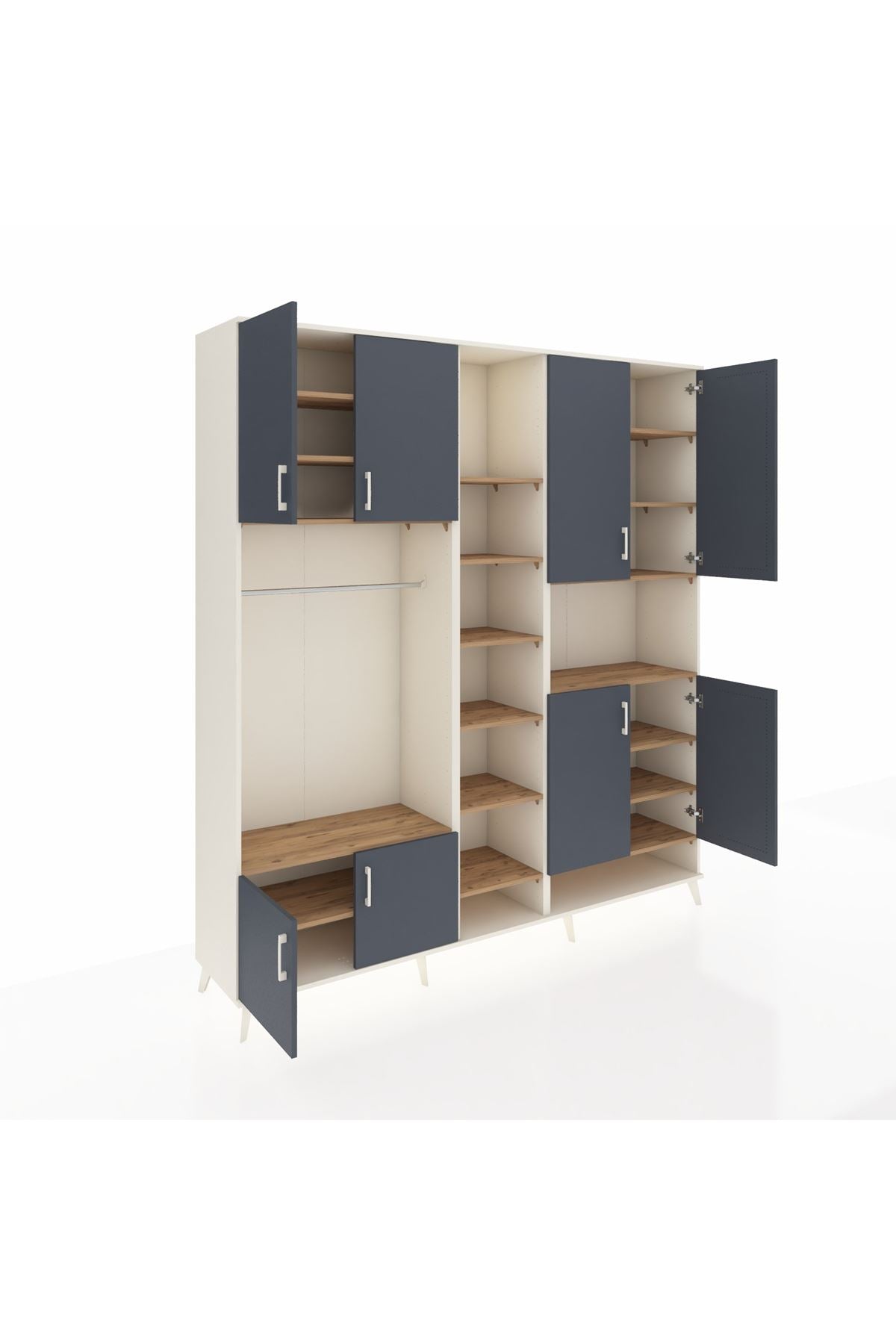 Hyperion Dolap 18 Raflı 8 Kapaklı Tek Askılı 220x44x243 Aytaşı-Antrasit/Çam