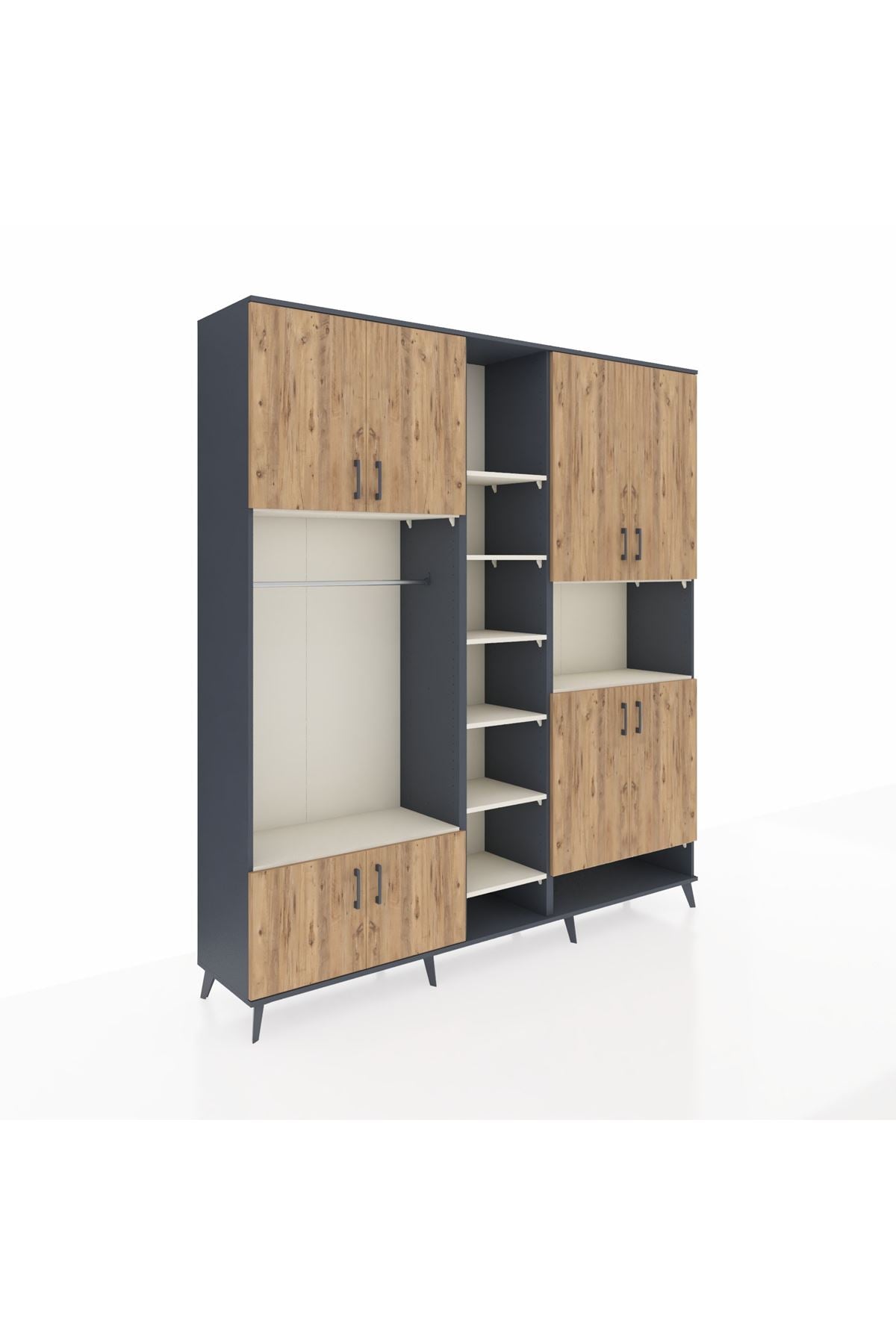 Hyperion Dolap 18 Raflı 8 Kapaklı Tek Askılı 220x44x243 Antrasit-Çam/Aytaşı