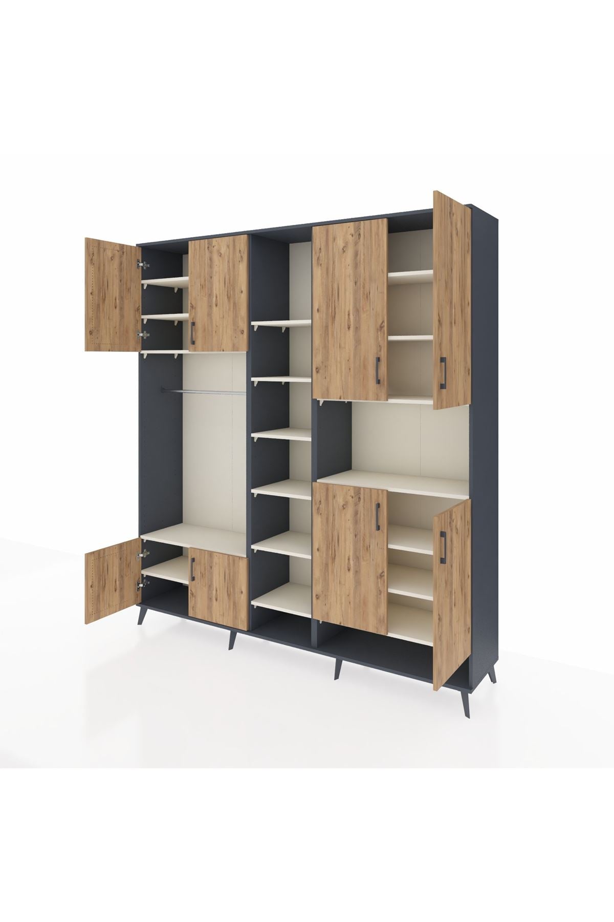 Hyperion Dolap 18 Raflı 8 Kapaklı Tek Askılı 220x44x243 Antrasit-Çam/Aytaşı