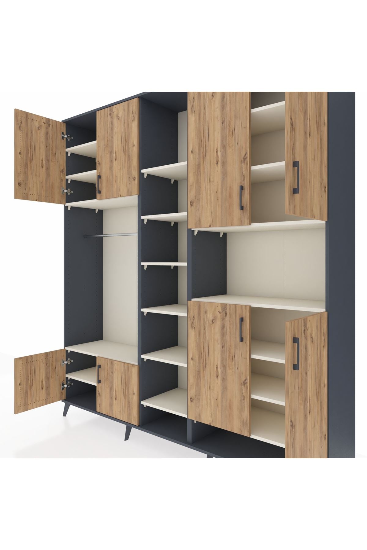 Hyperion Dolap 18 Raflı 8 Kapaklı Tek Askılı 220x44x243 Antrasit-Çam/Aytaşı