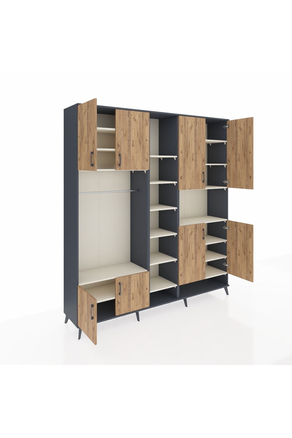 Hyperion Dolap 18 Raflı 8 Kapaklı Tek Askılı 220x44x243 Antrasit-Çam/Aytaşı