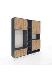 Hyperion Dolap 18 Raflı 8 Kapaklı Tek Askılı 220x44x243 Antrasit-Çam/Antrasit