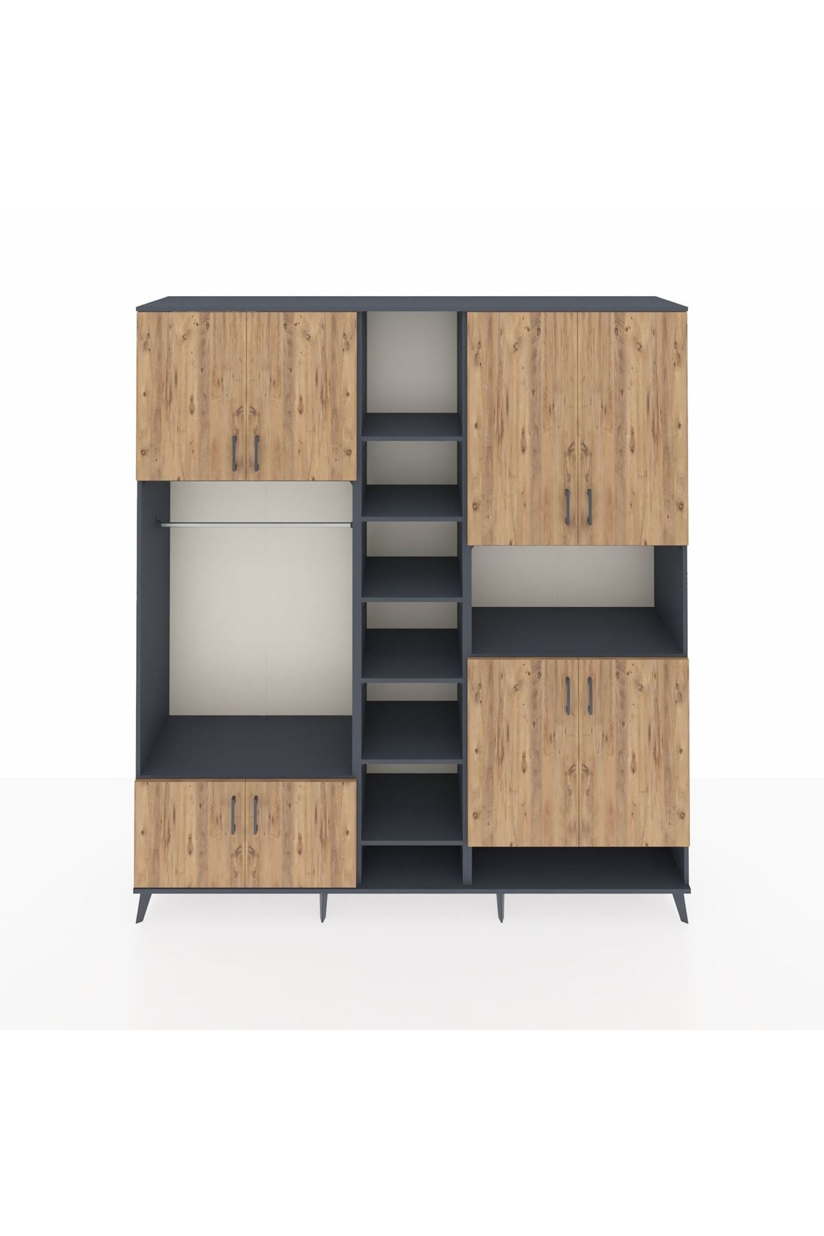 Hyperion Dolap 18 Raflı 8 Kapaklı Tek Askılı 220x44x243 Antrasit-Çam/Antrasit