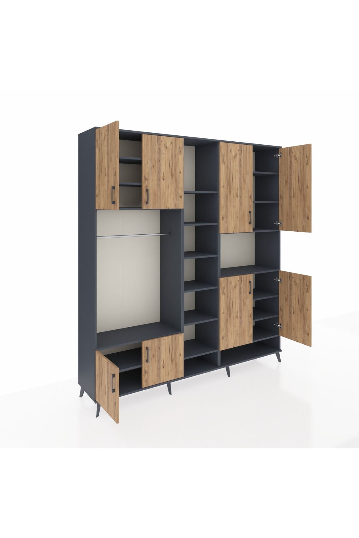 Hyperion Dolap 18 Raflı 8 Kapaklı Tek Askılı 220x44x243 Antrasit-Çam/Antrasit