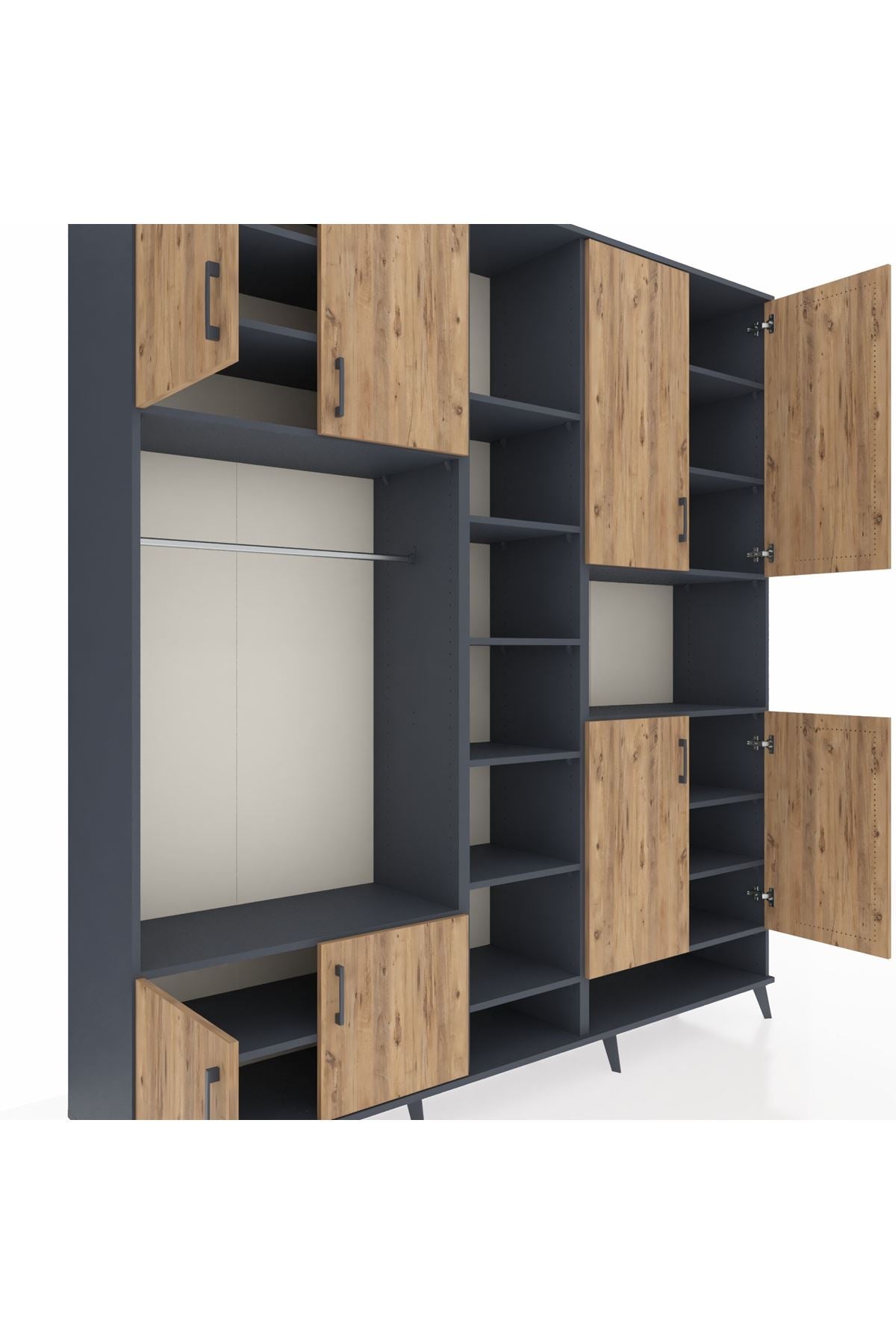 Hyperion Dolap 18 Raflı 8 Kapaklı Tek Askılı 220x44x243 Antrasit-Çam/Antrasit