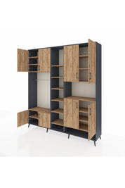 Hyperion Dolap 18 Raflı 8 Kapaklı Tek Askılı 220x44x243 Antrasit-Çam/Çam