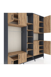 Hyperion Dolap 18 Raflı 8 Kapaklı Tek Askılı 220x44x243 Antrasit-Çam/Çam