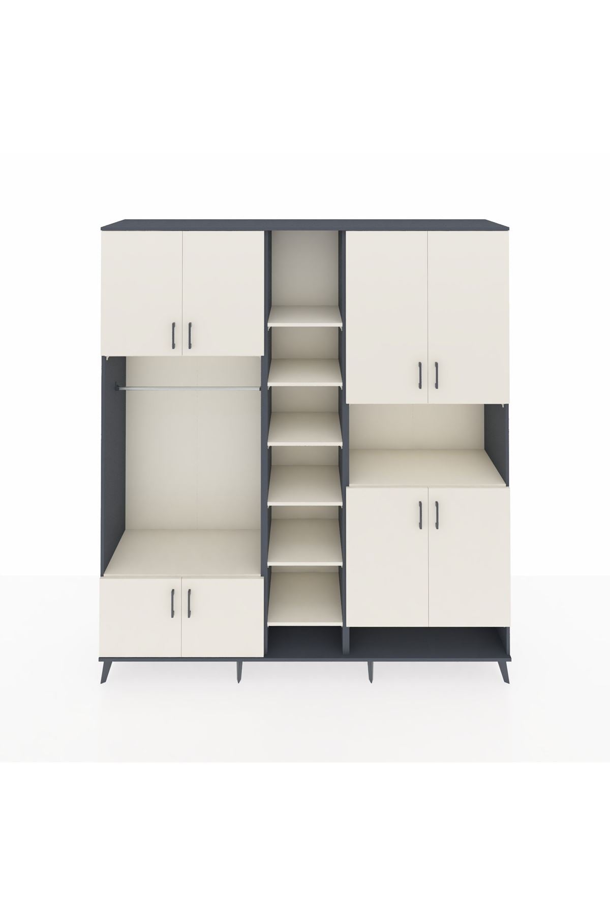 Hyperion Dolap 18 Raflı 8 Kapaklı Tek Askılı 220x44x243 Antrasit-Aytaşı/Aytaşı