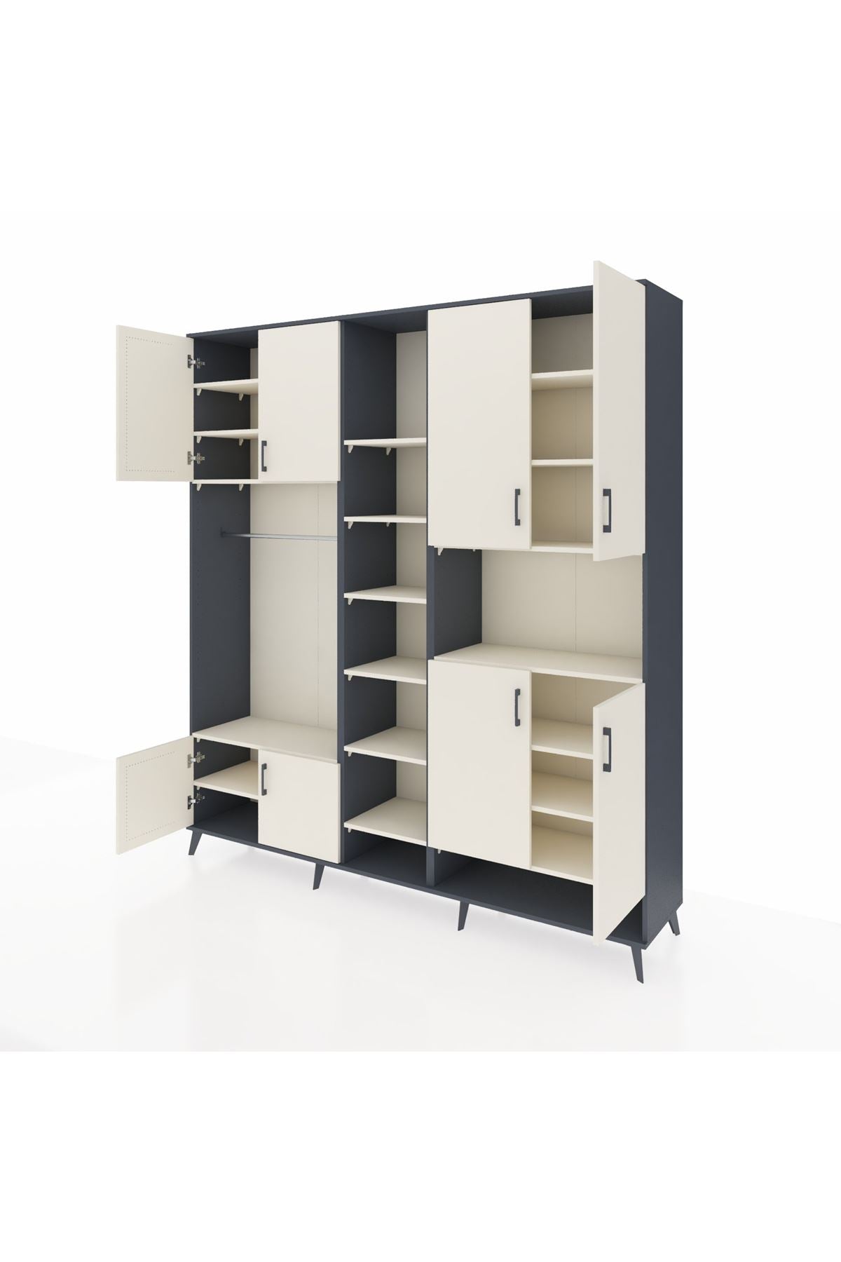 Hyperion Dolap 18 Raflı 8 Kapaklı Tek Askılı 220x44x243 Antrasit-Aytaşı/Aytaşı