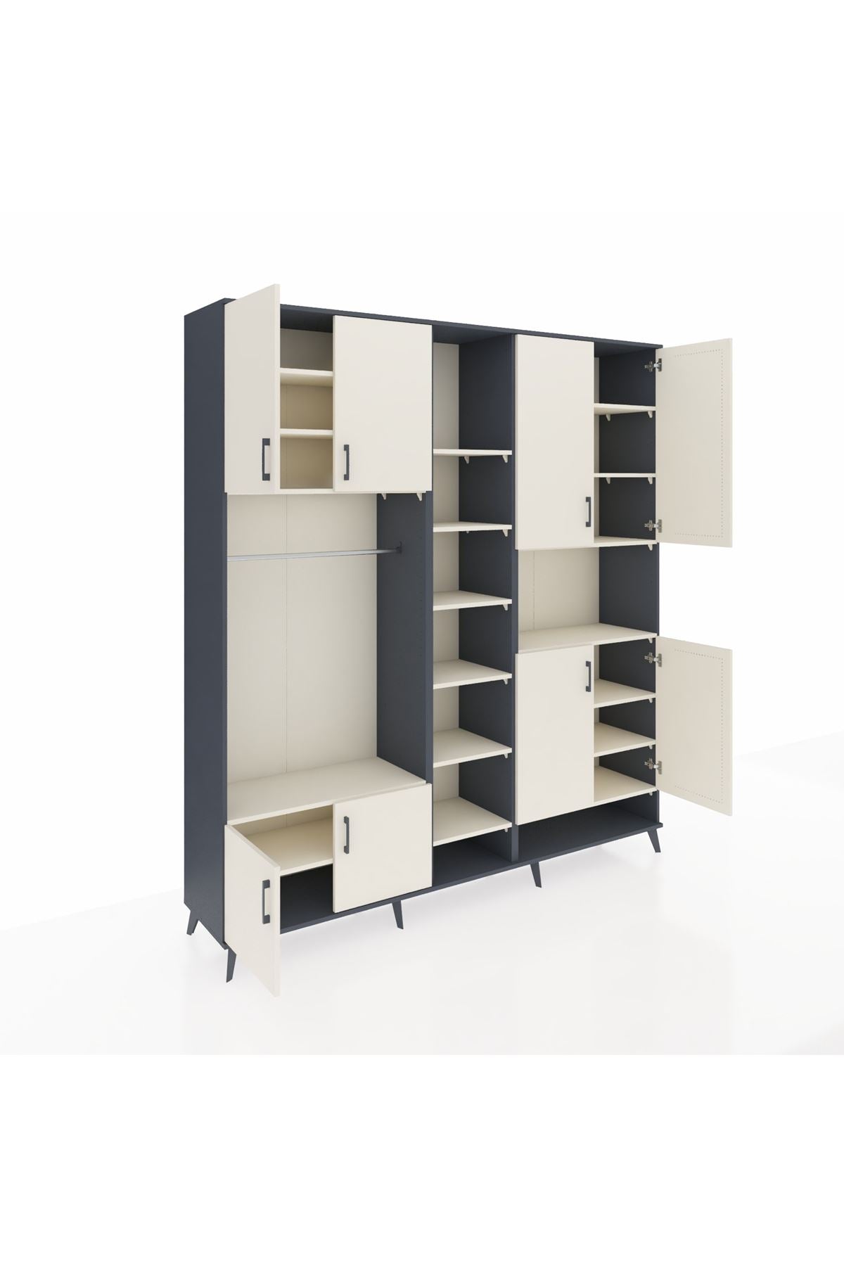 Hyperion Dolap 18 Raflı 8 Kapaklı Tek Askılı 220x44x243 Antrasit-Aytaşı/Aytaşı