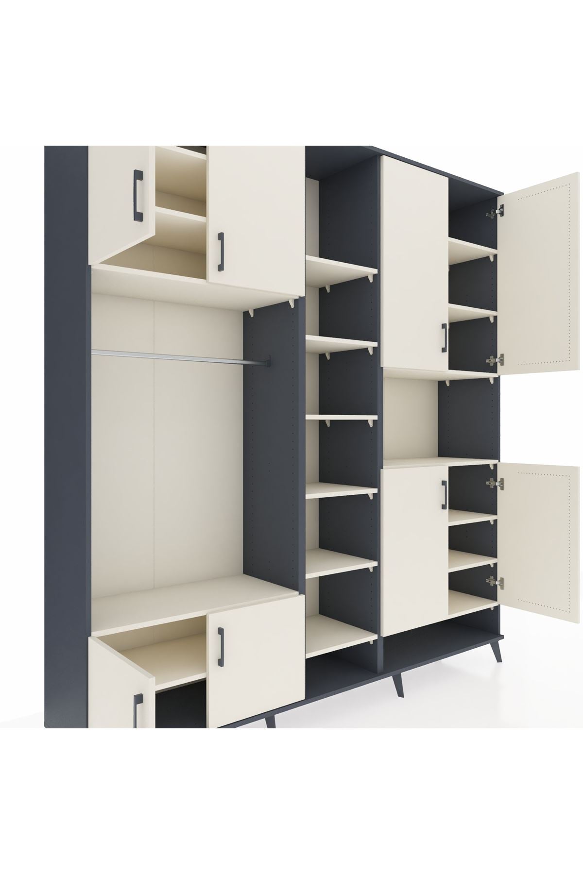 Hyperion Dolap 18 Raflı 8 Kapaklı Tek Askılı 220x44x243 Antrasit-Aytaşı/Aytaşı