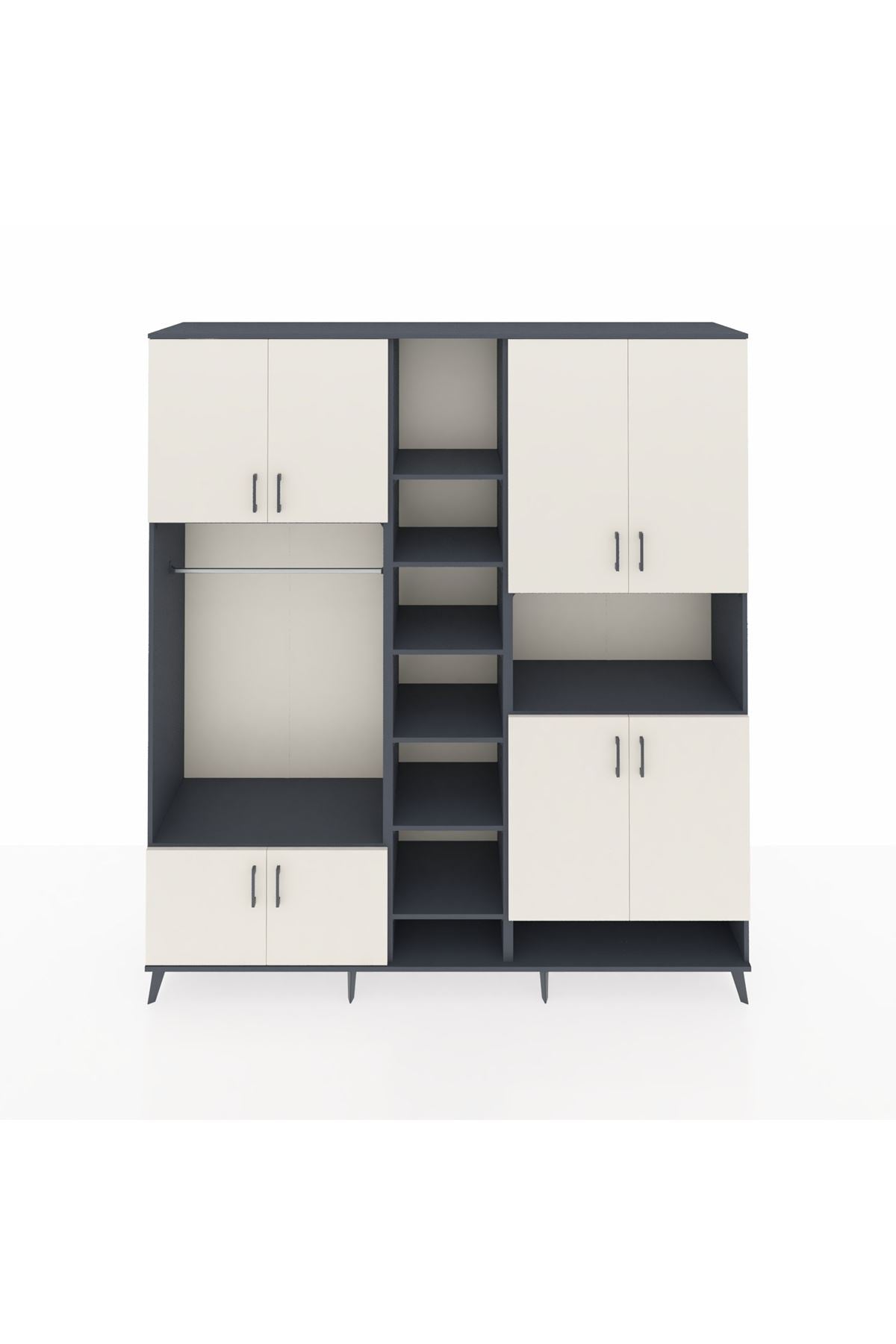 Hyperion Dolap 18 Raflı 8 Kapaklı Tek Askılı 220x44x243 Antrasit-Aytaşı/Antrasit