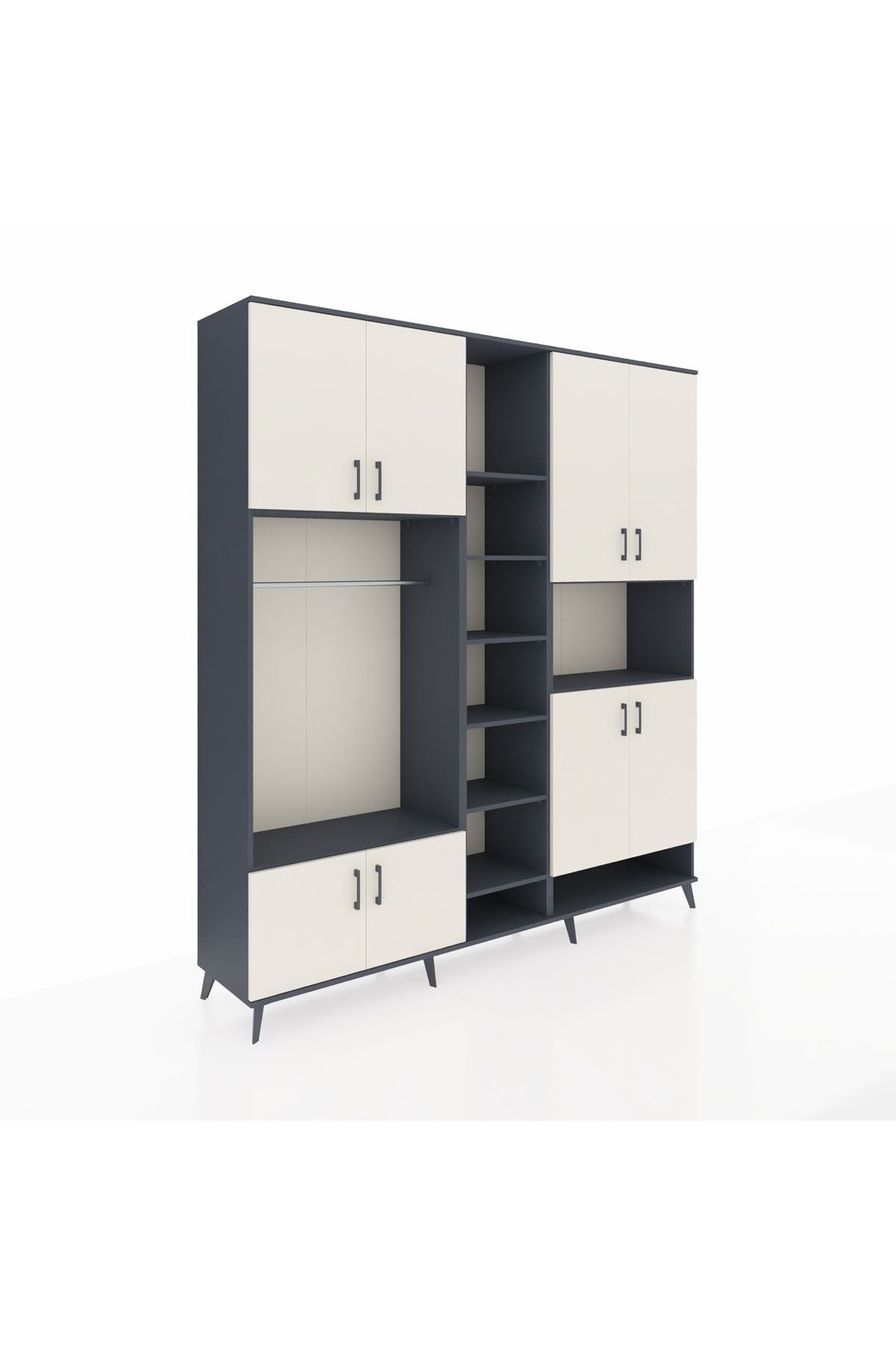 Hyperion Dolap 18 Raflı 8 Kapaklı Tek Askılı 220x44x243 Antrasit-Aytaşı/Antrasit