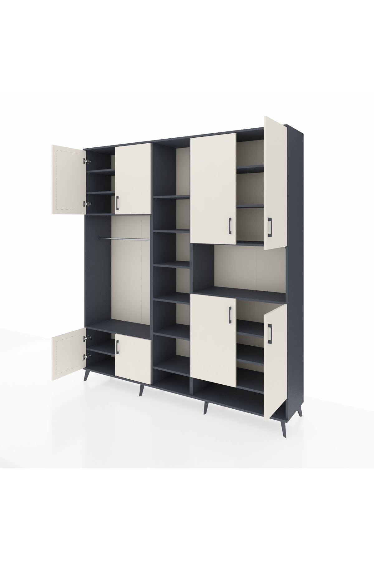 Hyperion Dolap 18 Raflı 8 Kapaklı Tek Askılı 220x44x243 Antrasit-Aytaşı/Antrasit