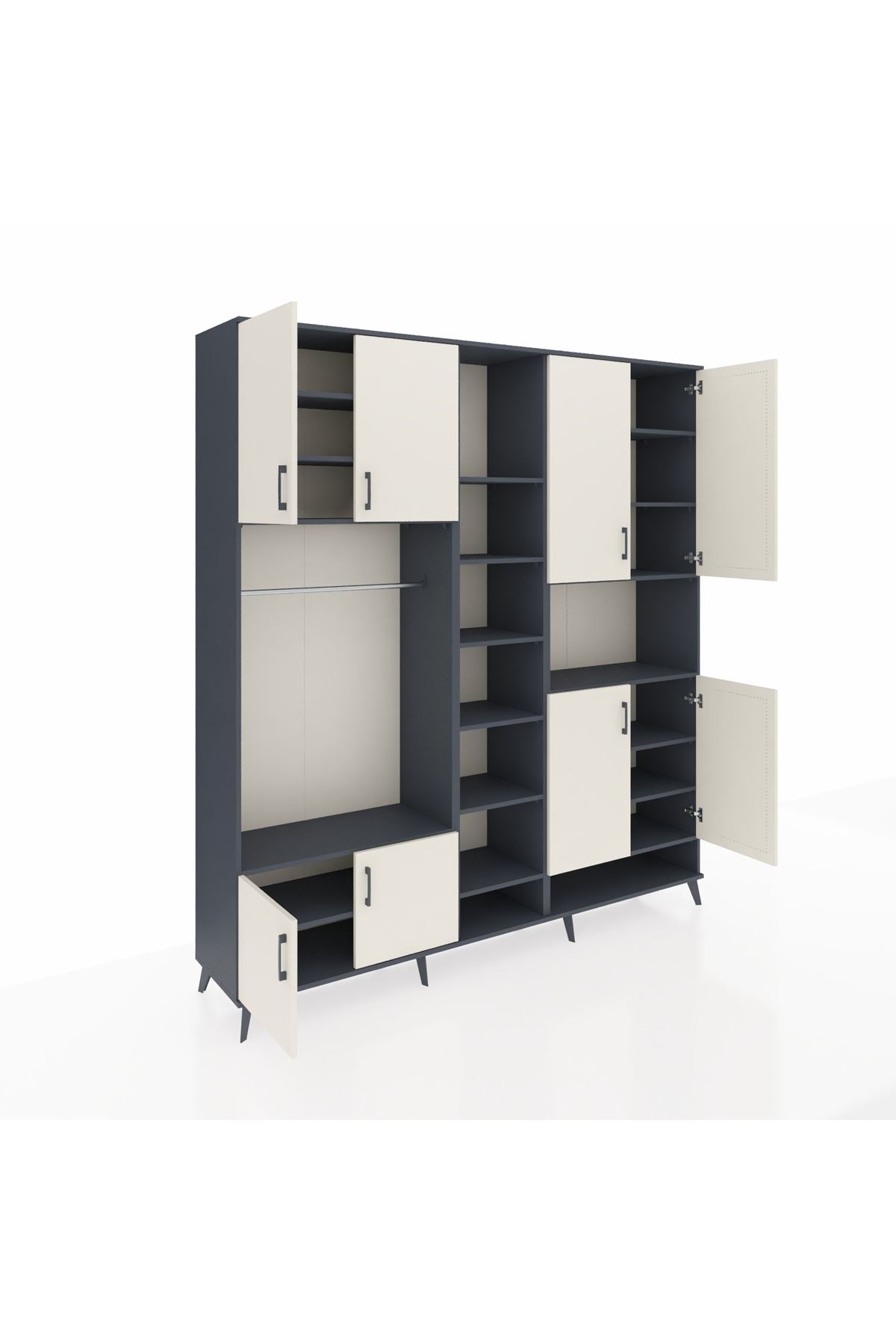 Hyperion Dolap 18 Raflı 8 Kapaklı Tek Askılı 220x44x243 Antrasit-Aytaşı/Antrasit