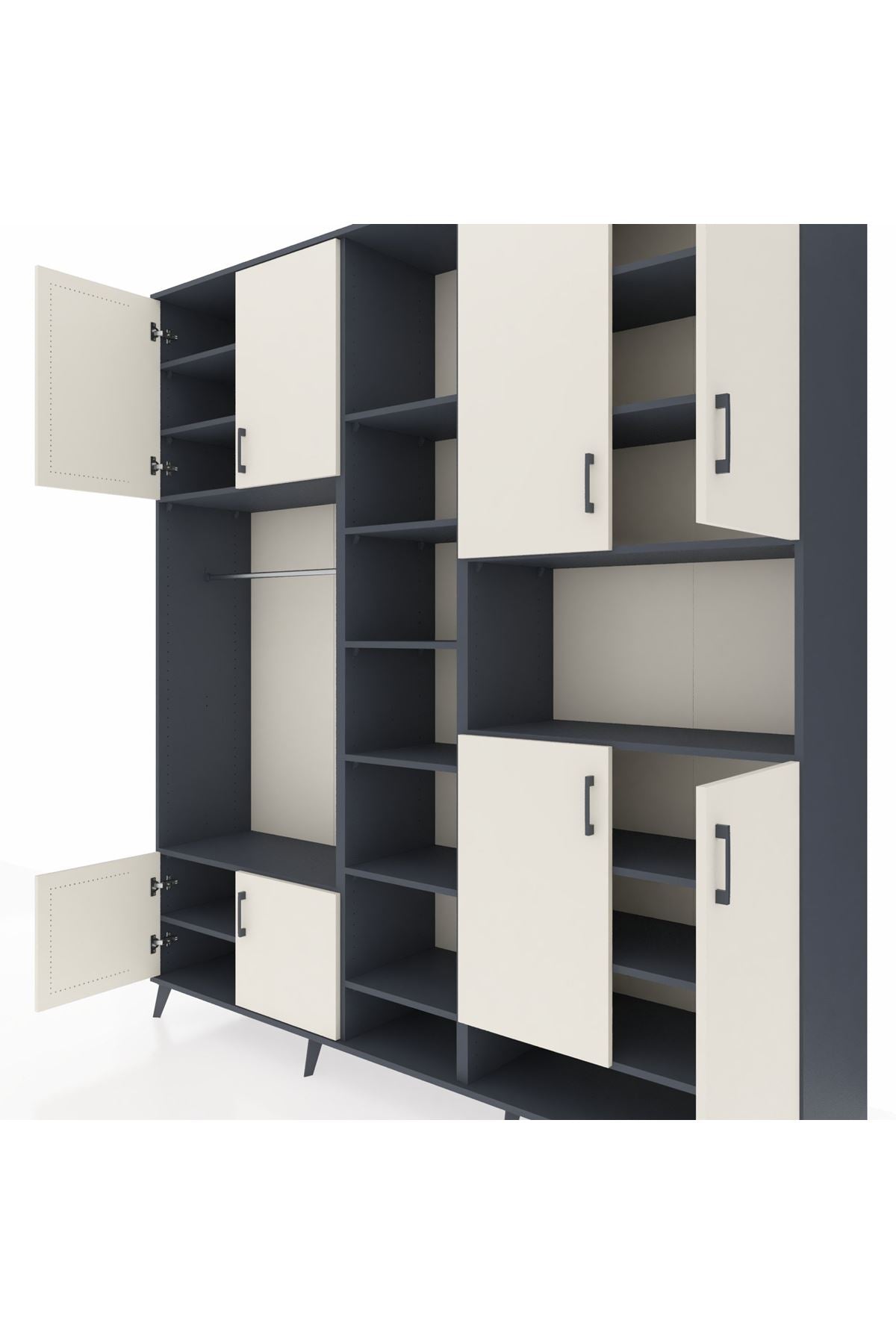 Hyperion Dolap 18 Raflı 8 Kapaklı Tek Askılı 220x44x243 Antrasit-Aytaşı/Antrasit