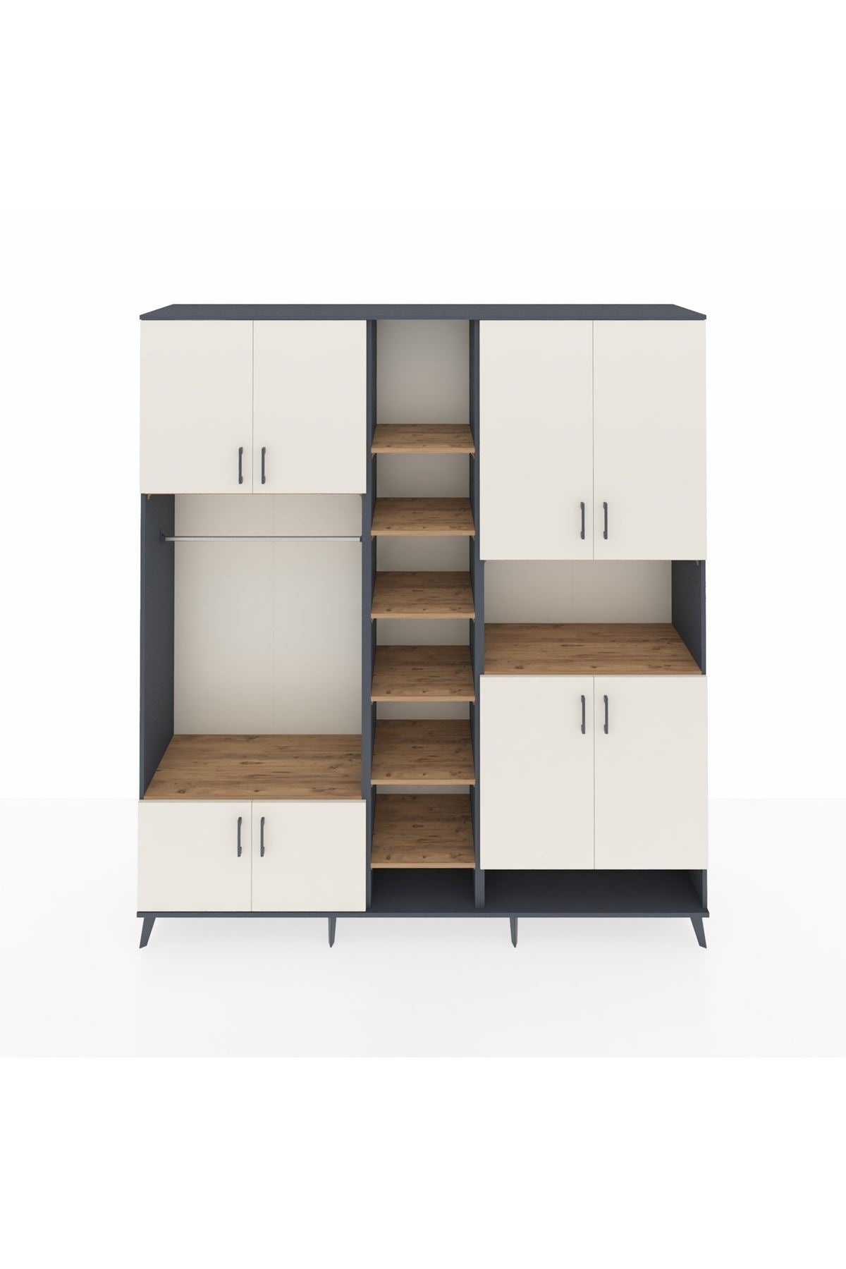 Hyperion Dolap 18 Raflı 8 Kapaklı Tek Askılı 220x44x243 Antrasit-Aytaşı/Çam